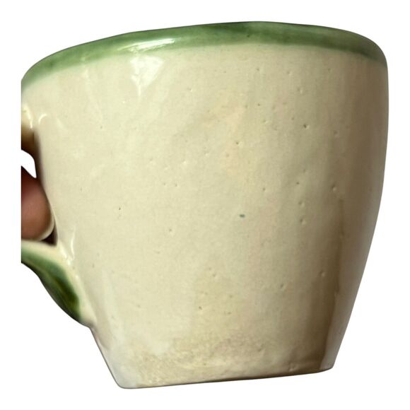 MCM John B Taylor Louisville Stoneware Pottery Green Rim 4pc Set Coffee Cup Mug - Picture 8 of 12